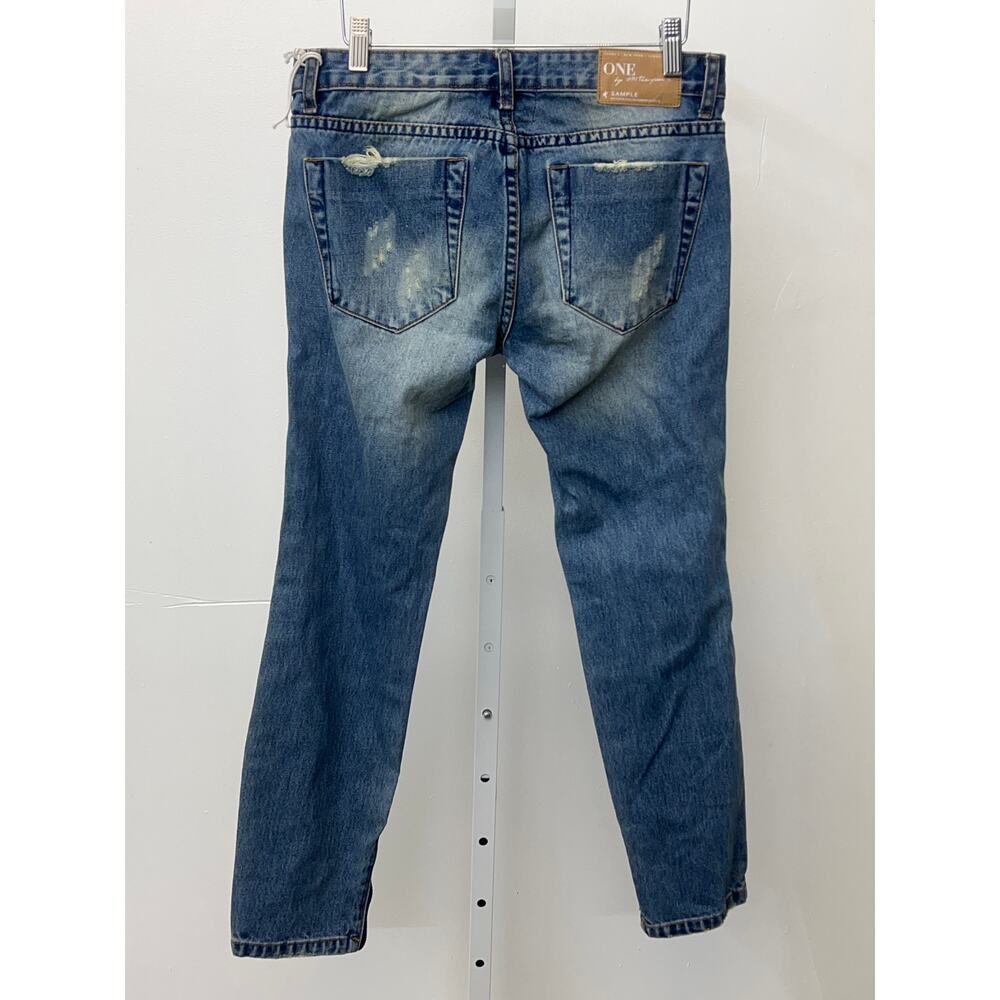 One Teaspoon Sz 26 Blue Denim Heavy Distressed Zip Ankle Low Rise Skinny Jeans - Picture 4 of 4